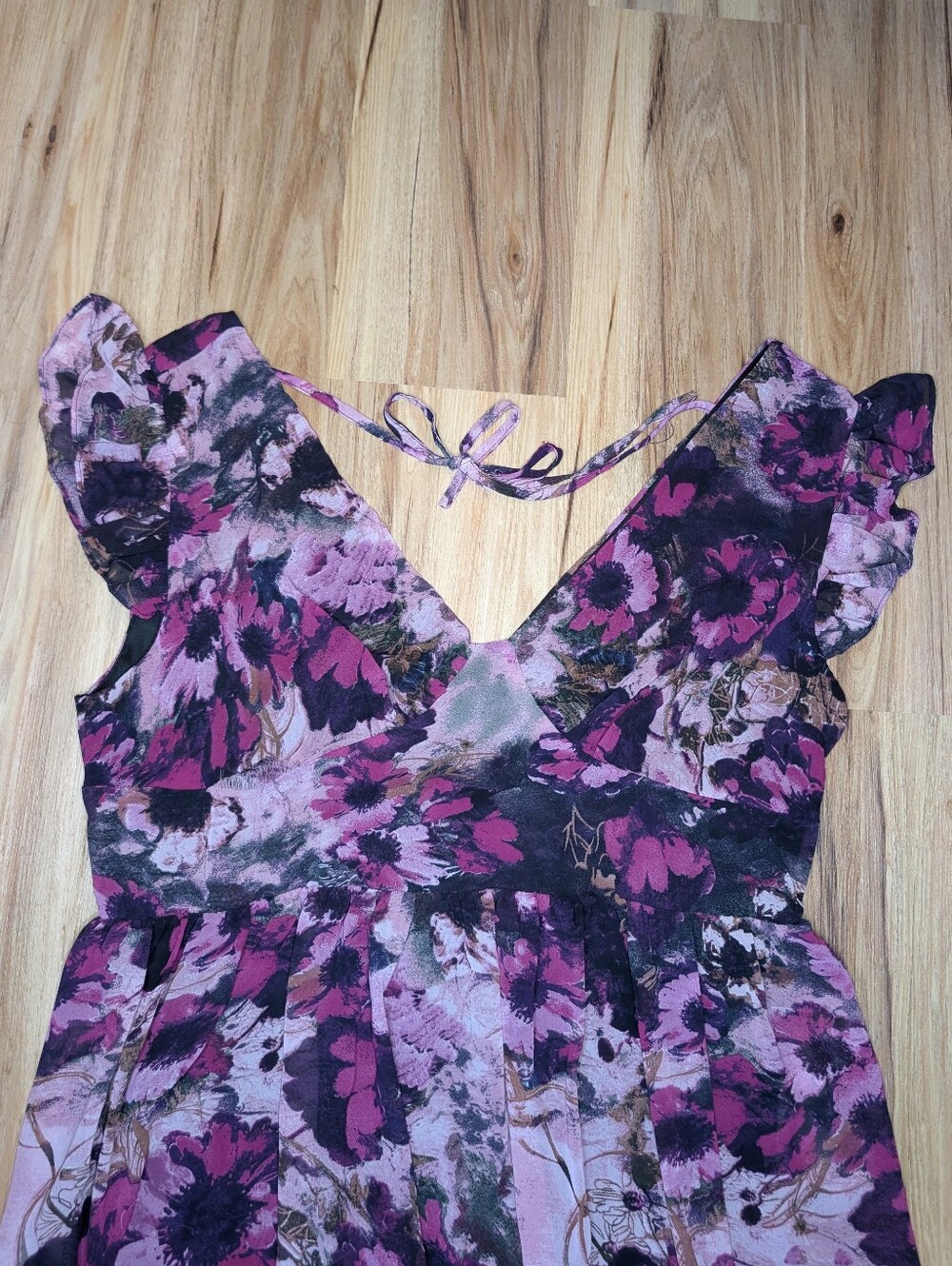 Dark Romantic Floral Maxi-Chiffon, Dress | Open Back Lace-Up | Wedding Guest - Picture 4 of 11